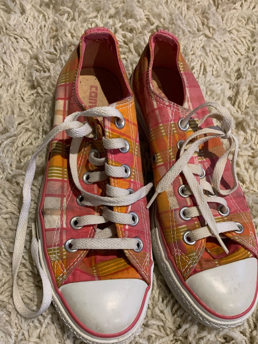 Pink & Orange Plaid Converse Shoes US W 7 CTAS
